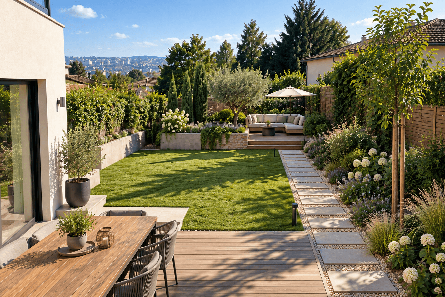 Aménagement complet d'un jardin dans l'Ouest lyonnais — après